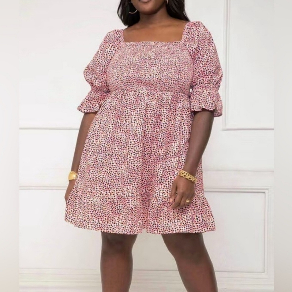 Eloquii Colorful Smocked Dress with Puff Sleeves size 18